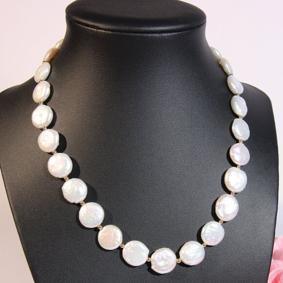 Freshwater Coin Pearls Necklace and .925 Sterling Silver - Picture 11 of 13